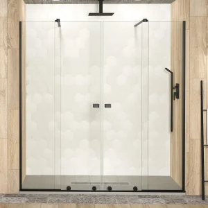 Mampara Frontal Corredera MANHATTAN de Becrisa, 2 Fijos+2 Correderas | Vidrio Antical Fast Clean Negro
