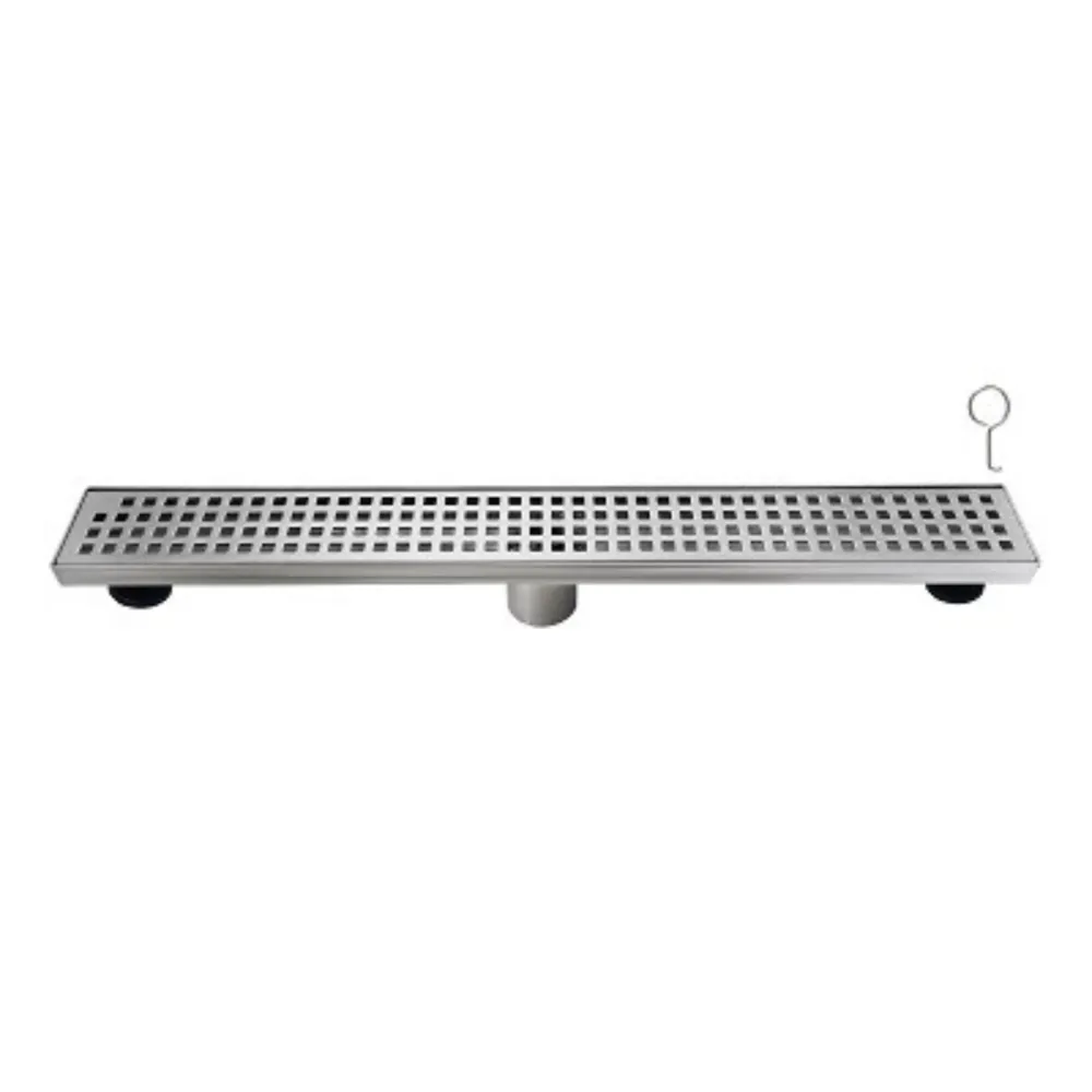 Desagüe para piso lineal 61 cm x 7.5 cm perforado en cuadros en acero inoxidable satinado BM