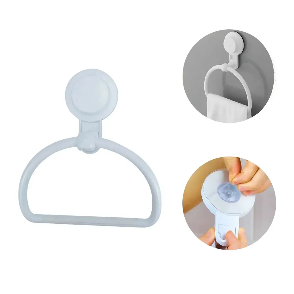 Toallero Semi-Aro con Ventosa Color Blanco - Super Adherente, Soporta hasta 2kg, Fácil Instalación, Sin Perforar Paredes B...