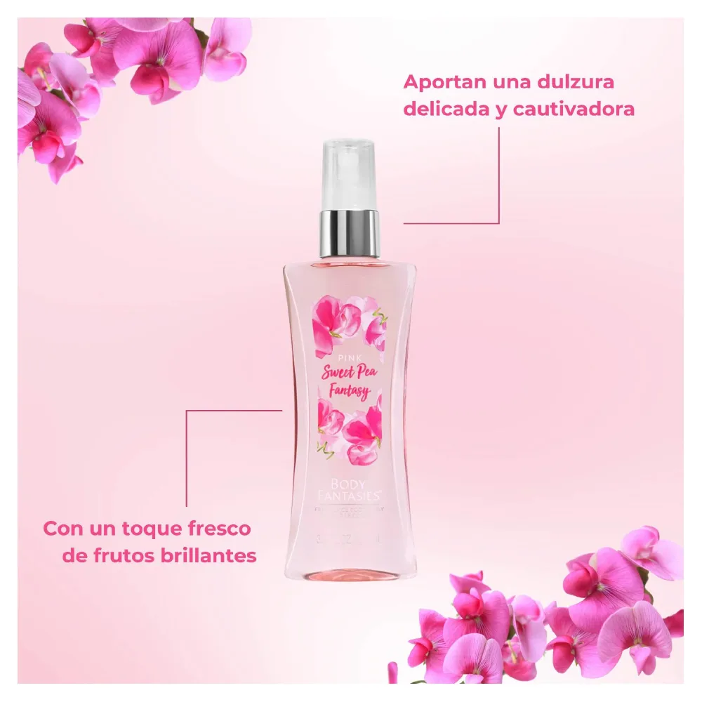 🌸 Body Fantasies, Pink Sweet Pea Fantasy Fragancia Corporal en Spray- 94ml