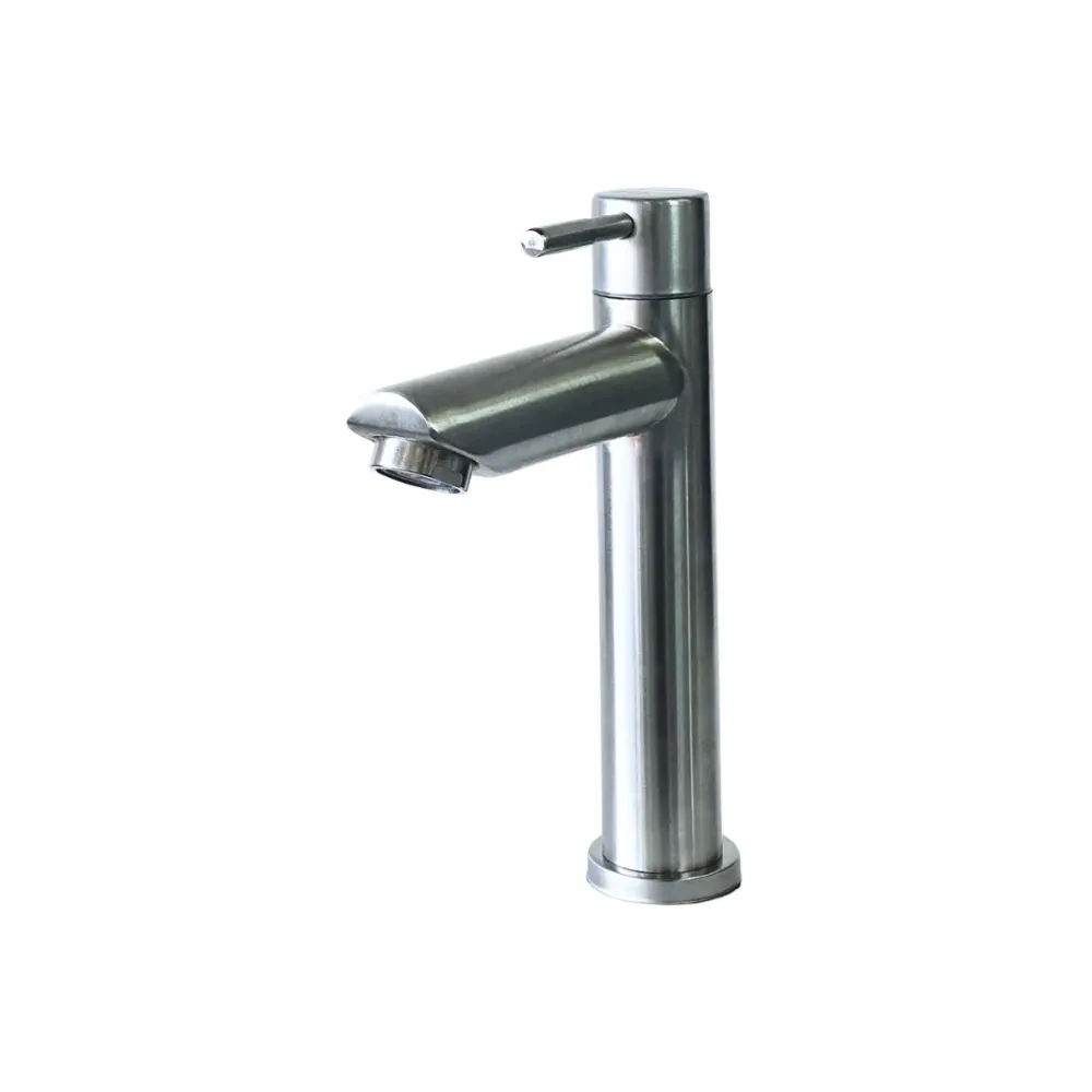 Grifo individual bajo para lavamanos Boxer en acero inoxidable satinado - Una temperatura Boxer Tools