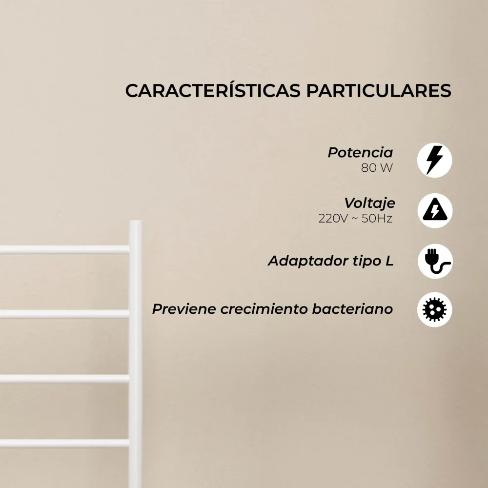 Calefactor Secador de Toallas Eléctrico para Baño 80W Pedestal 70x45 cm Vico Blanco