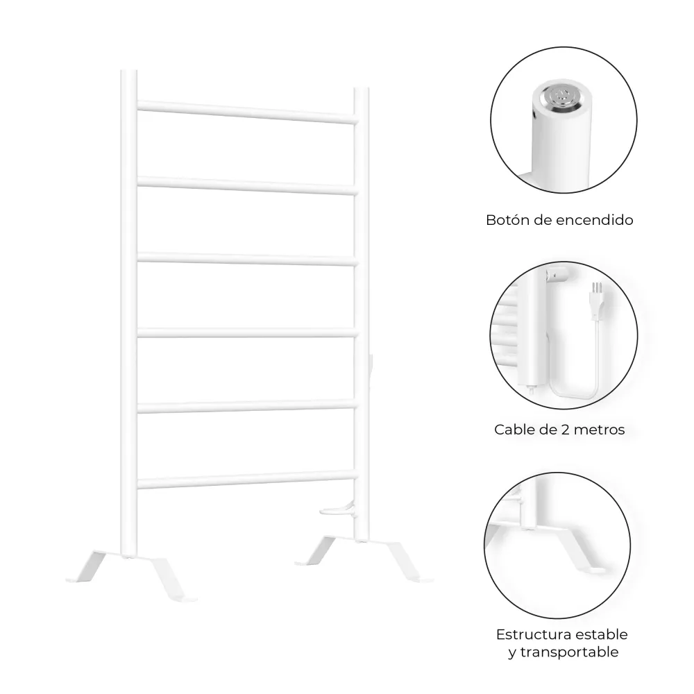 Calefactor Secador de Toallas Eléctrico para Baño 80W Pedestal 70x45 cm Vico Blanco