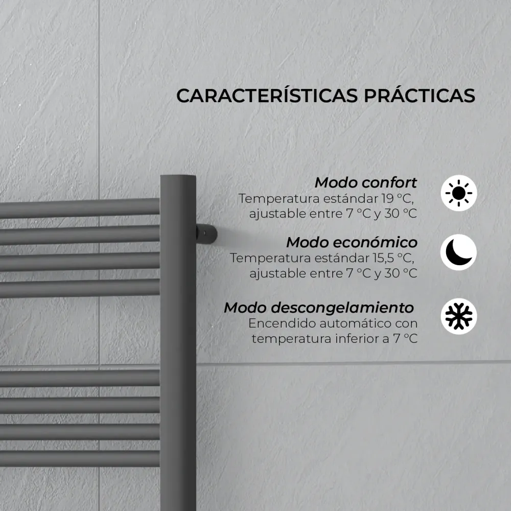 Calefactor Secador de Toallas Eléctrico para Baño NO PROGRAMABLE 500 w Mural 88x54 cm Vesubio Gris Grafito