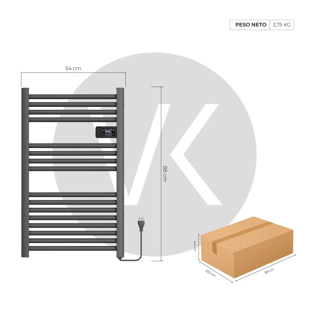 Calefactor Secador de Toallas Eléctrico para Baño NO PROGRAMABLE 500 w Mural 88x54 cm Vesubio Gris Grafito