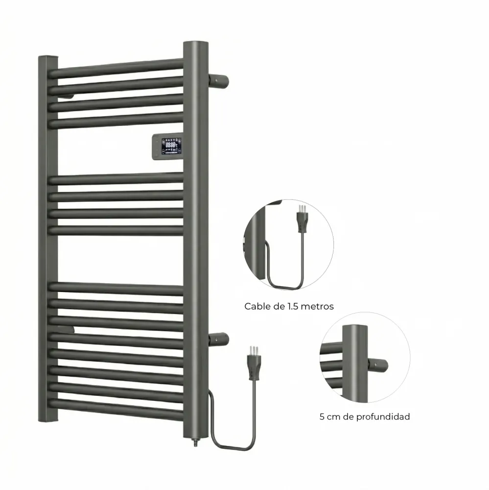 Calefactor Secador de Toallas Eléctrico para Baño NO PROGRAMABLE 500 w Mural 88x54 cm Vesubio Gris Grafito
