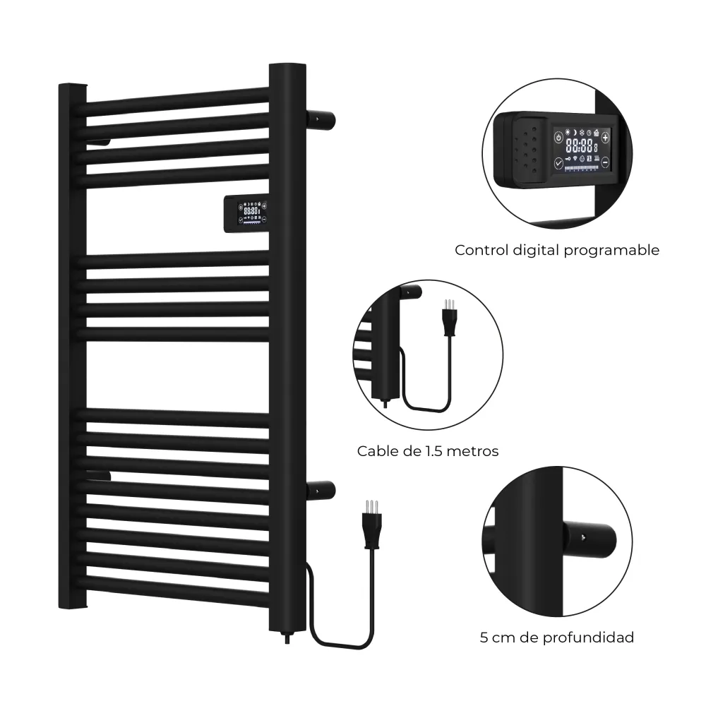 Calefactor Secador de Toallas WIFI Programable 500W Mural 88x54 cm Viglio Negro