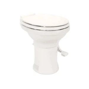 Inodoro de alto perfil para vehículos recreativos – Camco – 41715 – Descarga con pedal