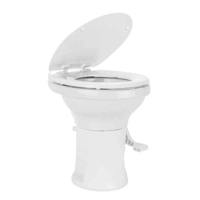 Inodoro de perfil alto para autocaravanas – 41710, descarga permanente con pedal – Asiento de madera – Blanco Camco
