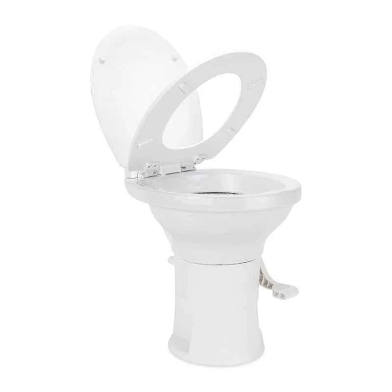 Inodoro de perfil alto para autocaravanas – 41710, descarga permanente con pedal – Asiento de madera – Blanco Camco