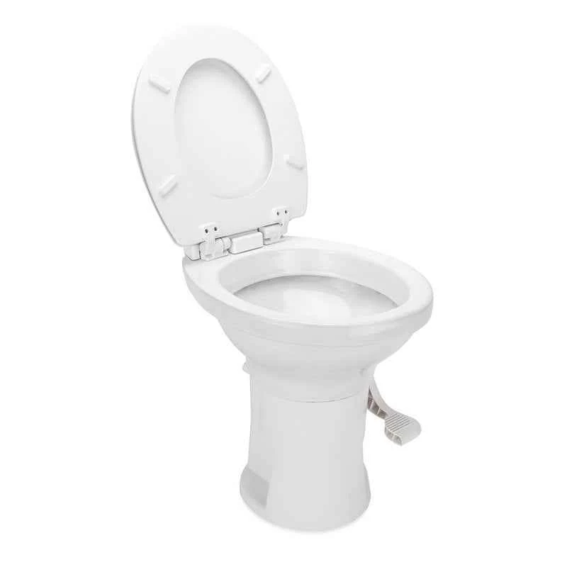 Inodoro de perfil alto para autocaravanas – 41710, descarga permanente con pedal – Asiento de madera – Blanco Camco