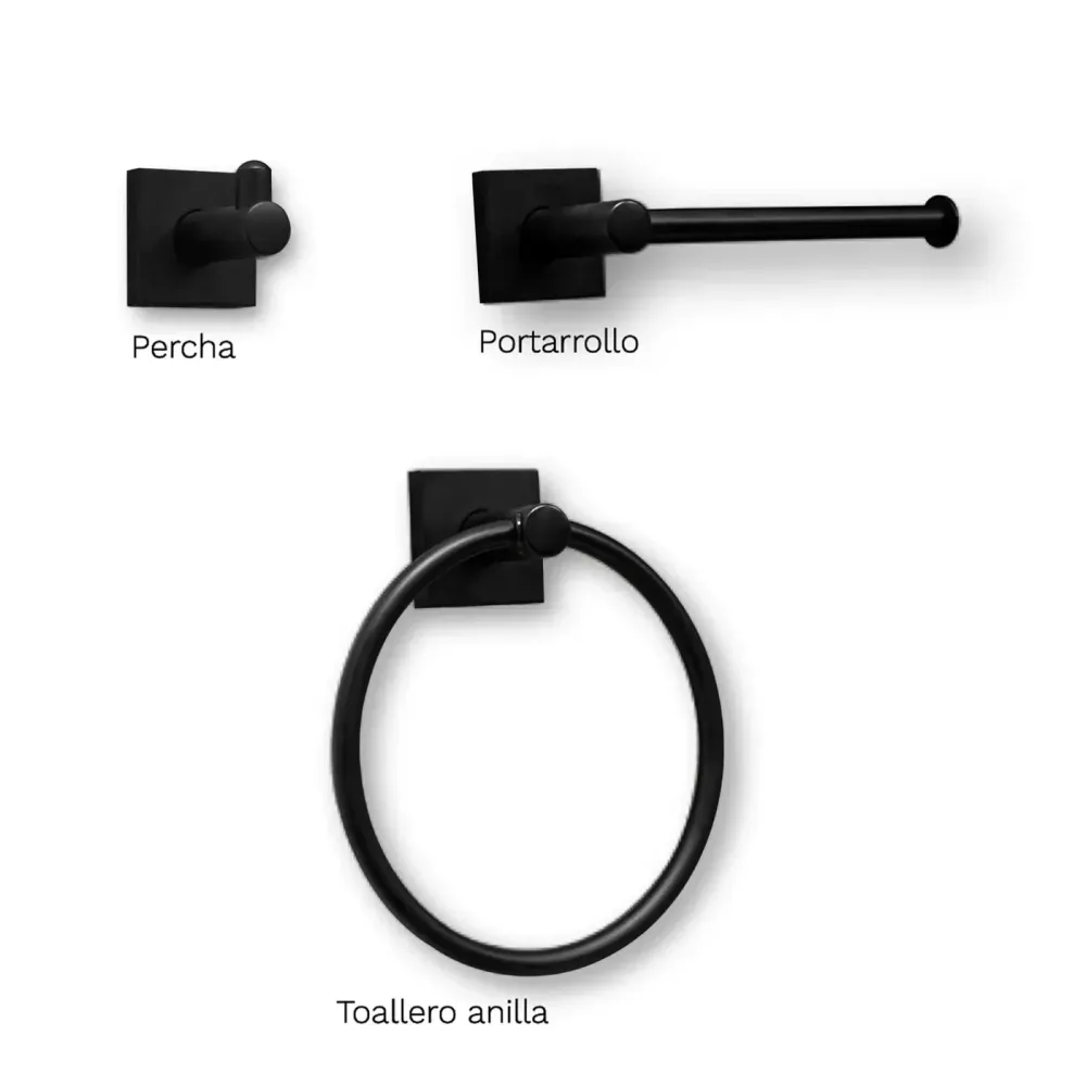 KIT DE ACCESORIOS PARA BAÑO KAPPA 3 PIEZAS NEGRO MATE CASTEL