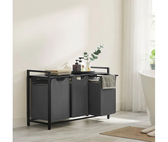 Cesto de ropa con 3 compartimentos - L92,5 cm para Baño Moderno