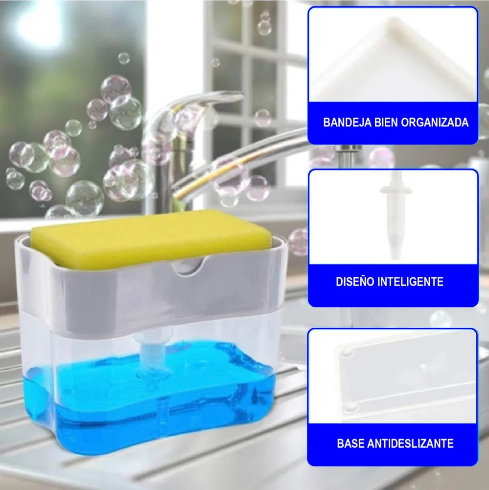 Dispensador de jabón 2 en 1 para cocina con esponja CHIC-FANTASY