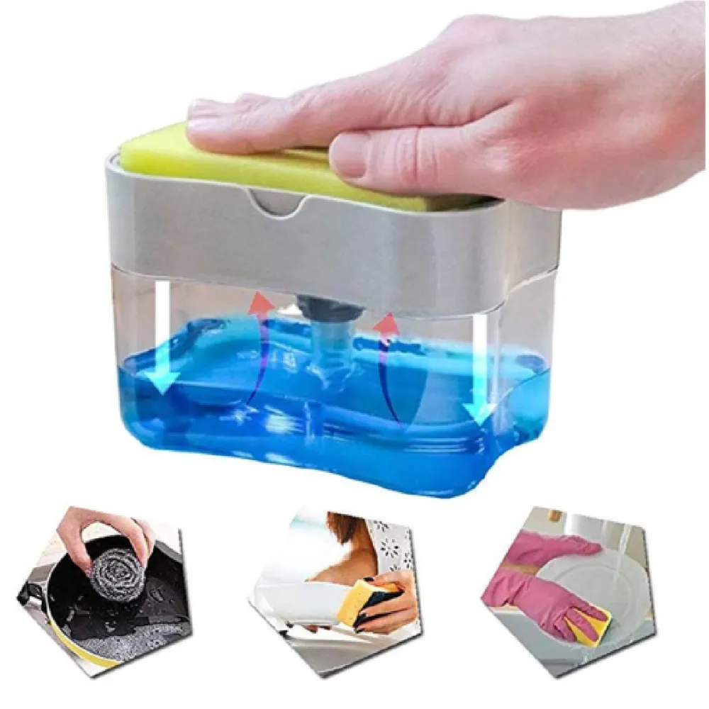Dispensador de jabón 2 en 1 para cocina con esponja CHIC-FANTASY