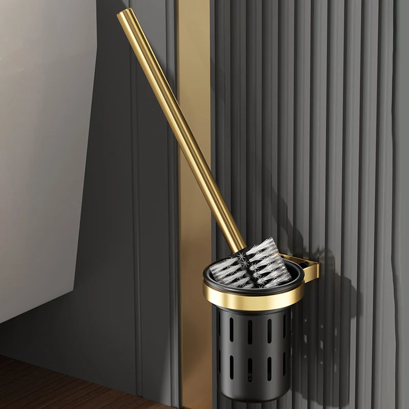 Accesorio de baño contemporáneo de acero inoxidable, individual o como juego, en negro y dorado Clearhalo