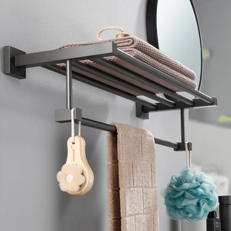 Accesorio de baño contemporáneo, individual o en conjunto, en metal gris Clearhalo