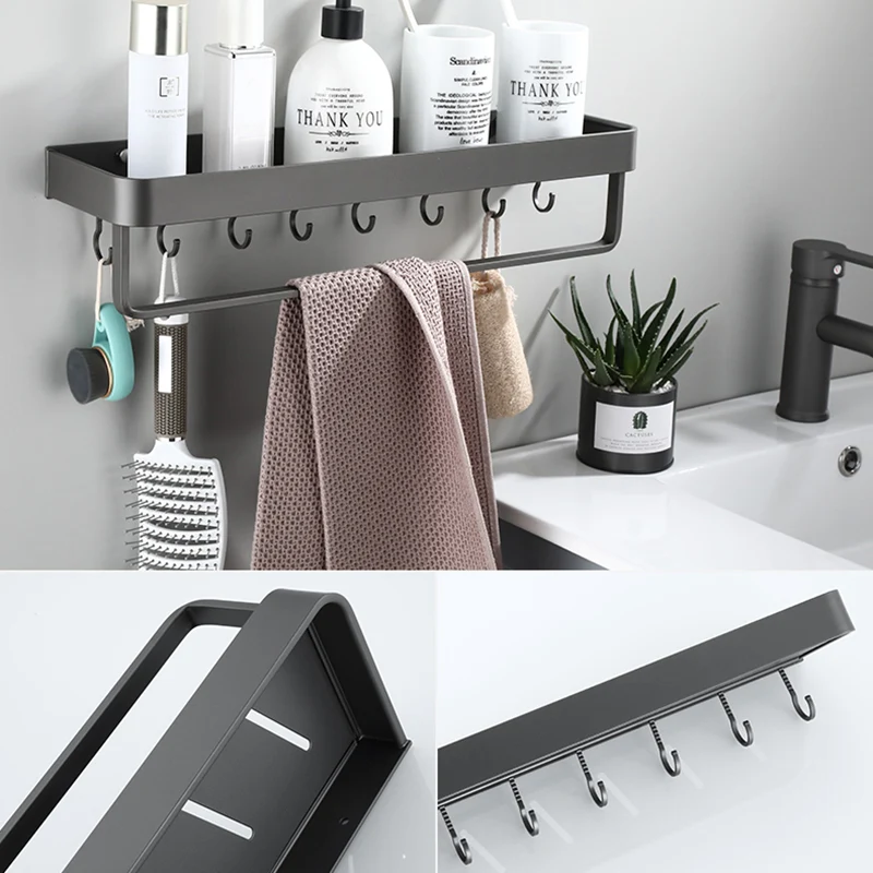 Accesorio de baño contemporáneo, individual o en conjunto, en metal gris Clearhalo