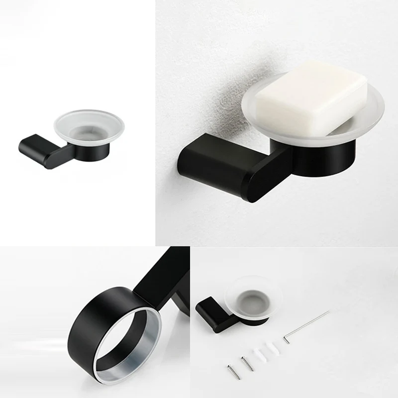 Accesorio de baño contemporáneo, individual o en conjunto, en metal negro Clearhalo