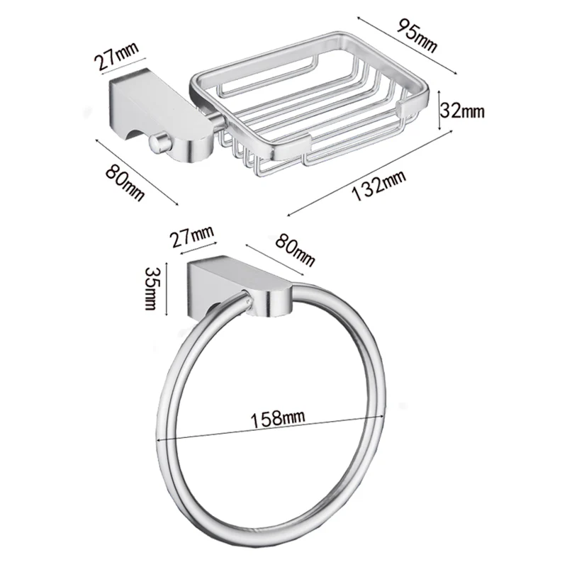 Accesorio de baño cromado de 6 piezas, individual o como juego con barra para toallero Clearhalo