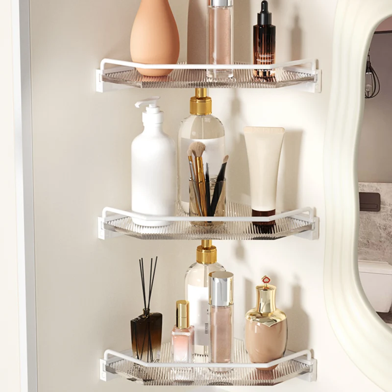 Accesorio de baño de metal blanco y acrílico, individual o en conjunto con estante para baño Clearhalo