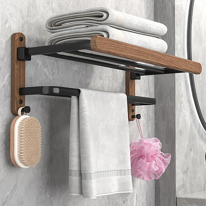 Accesorio de baño de metal y madera, individual o en set, sin perforar Clearhalo