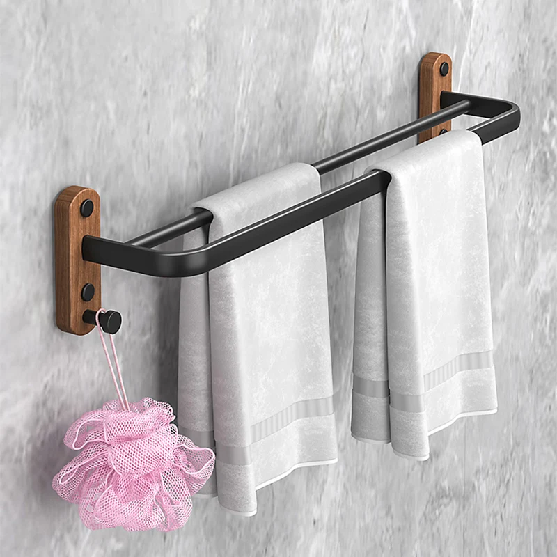 Accesorio de baño de metal y madera, individual o en set, sin perforar Clearhalo