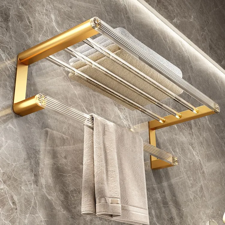 Accesorio de baño moderno dorado, individual o en conjunto con estante para bañera. Clearhalo