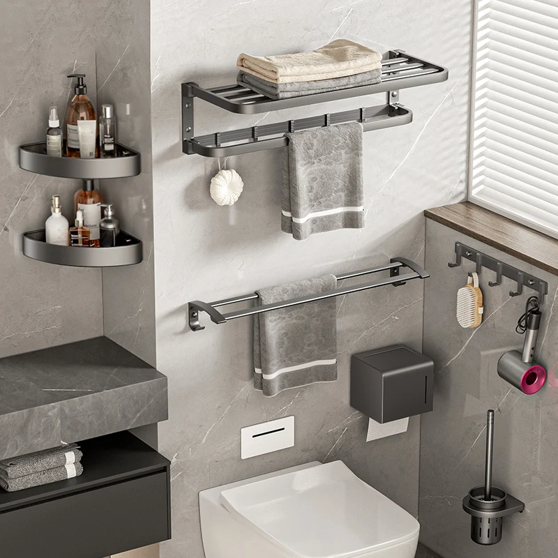 Accesorio de baño moderno gris, individual o como juego con toallero Clearhalo
