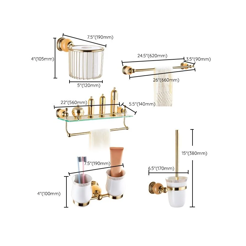 Accesorio de baño moderno, individual o en conjunto, en color dorado. Clearhalo