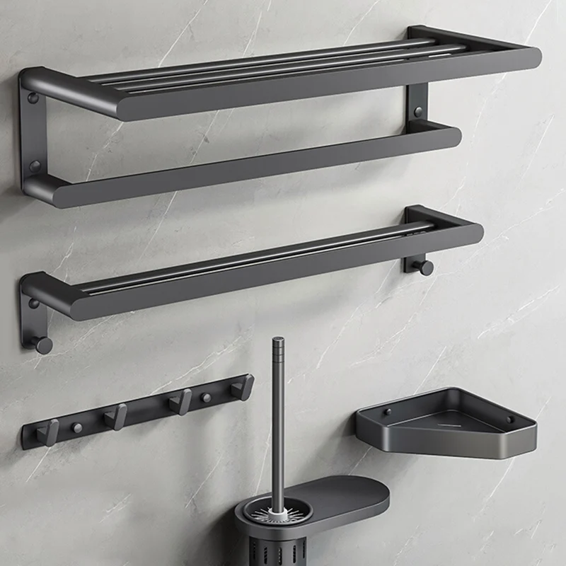 Accesorio de baño moderno de metal, individual o en conjunto, en gris Clearhalo