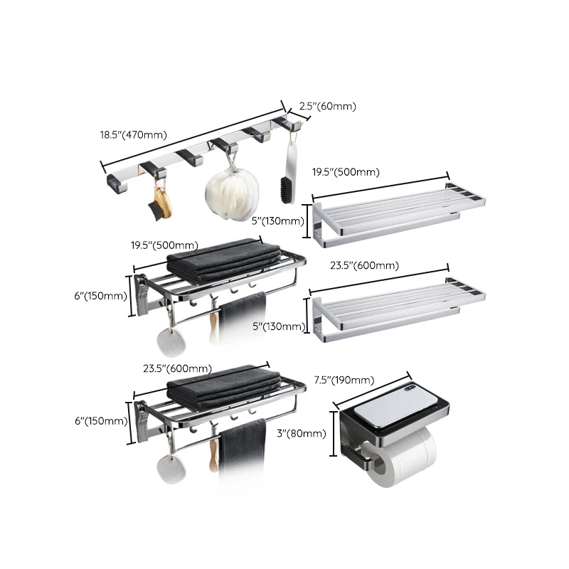 Accesorio de baño moderno de 5 piezas, individual o como juego, juego de baño de cromo pulido Clearhalo