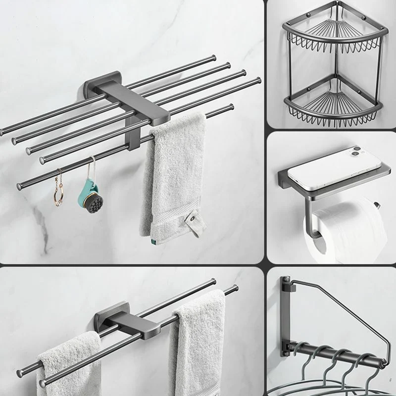 Accesorio de baño moderno plateado, individual o como juego con toallero. Clearhalo