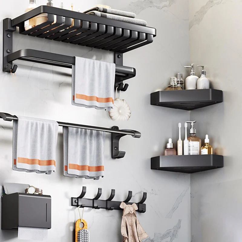 Accesorio de baño negro tradicional, individual o en conjunto. Clearhalo