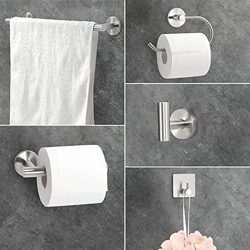 Accesorio de baño sencillo de metal, individual o en conjunto, en color plateado Clearhalo