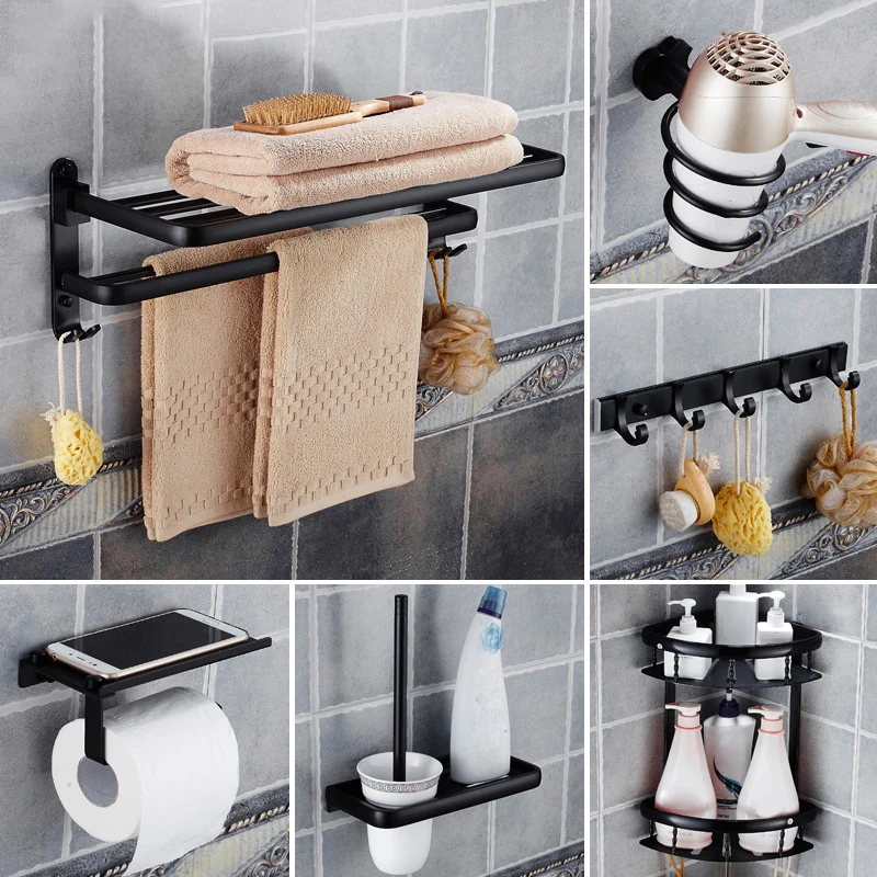 Accesorios de baño modernos Juego de herrajes Accesorios negros Juego de herrajes Clearhalo