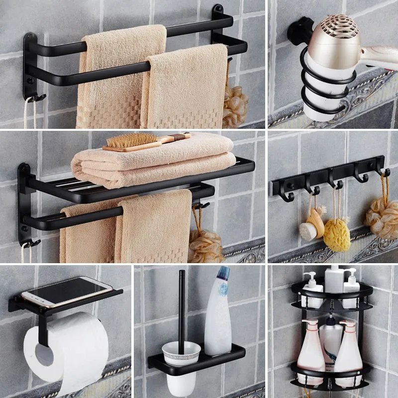 Accesorios de baño modernos Juego de herrajes Accesorios negros Juego de herrajes Clearhalo