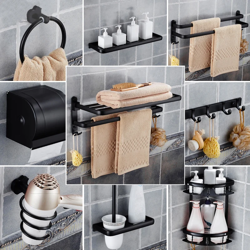 Accesorios de baño modernos Juego de herrajes Accesorios negros Juego de herrajes Clearhalo