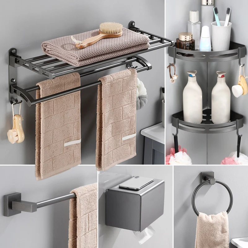 Accesorios de baño modernos Juego de herrajes Juego de herrajes para baño gris Clearhalo