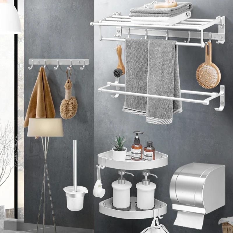 Accesorios de baño modernos Juego de herrajes Kit de accesorios de baño de metal blanco Clearhalo