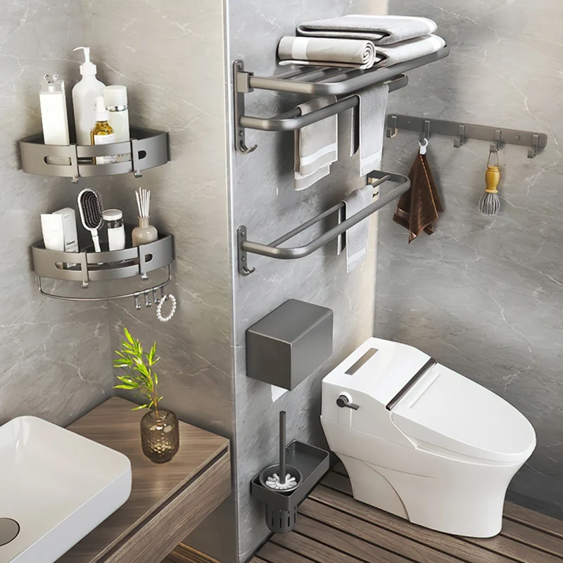 Accesorios de baño modernos Juego de herrajes Kit de accesorios de baño de metal gris Antióxido Clearhalo