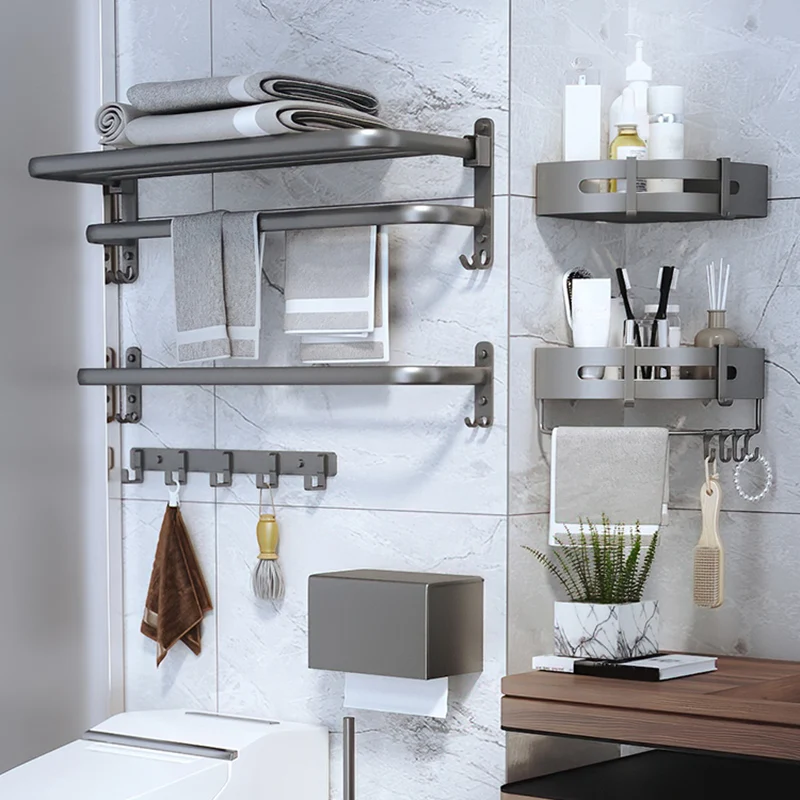 Accesorios de baño modernos Juego de herrajes Kit de accesorios de baño de metal gris Antióxido Clearhalo