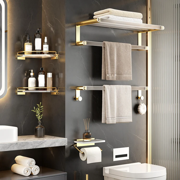 Accesorios de baño modernos de plástico Juego de herrajes con estante para baño Clearhalo