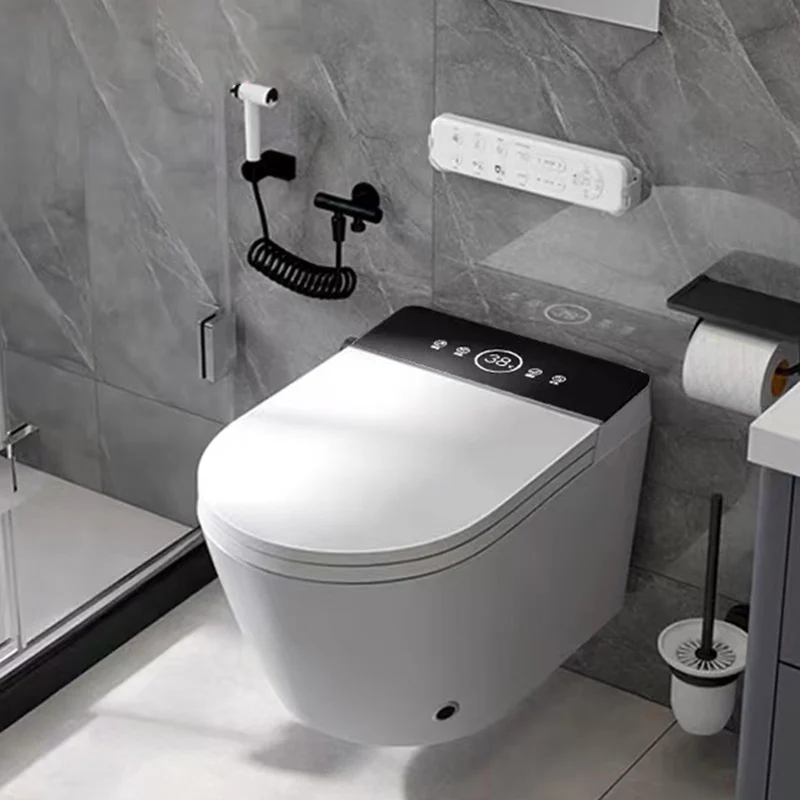 Asiento calefactable de cerámica con sensor de pie alargado para bidé montado en la pared simplista Clearhalo