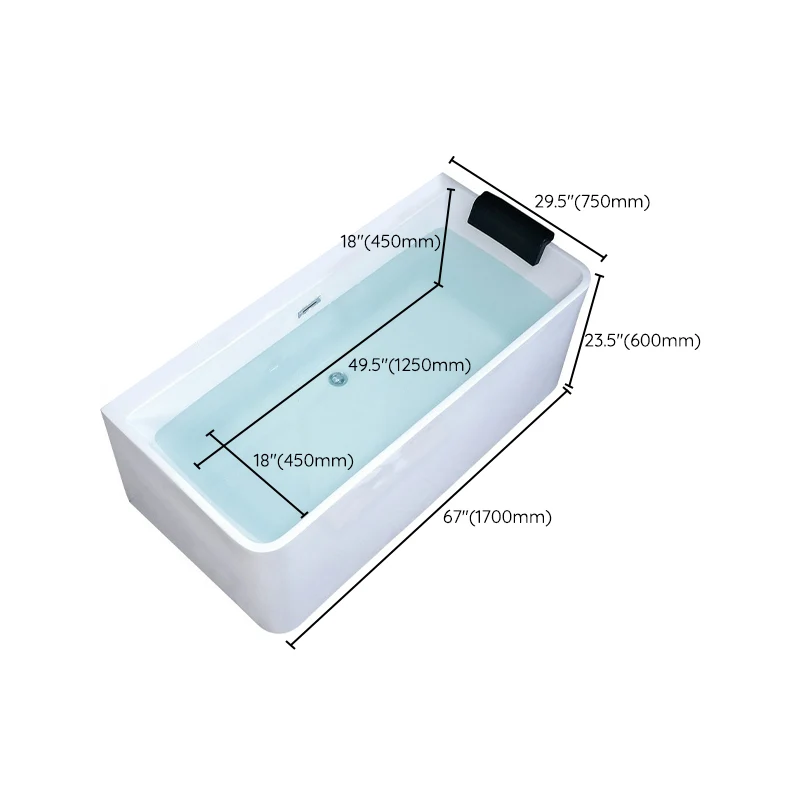 Bañera acrílica independiente Bañera moderna rectangular con desagüe y borde de desbordamiento Clearhalo