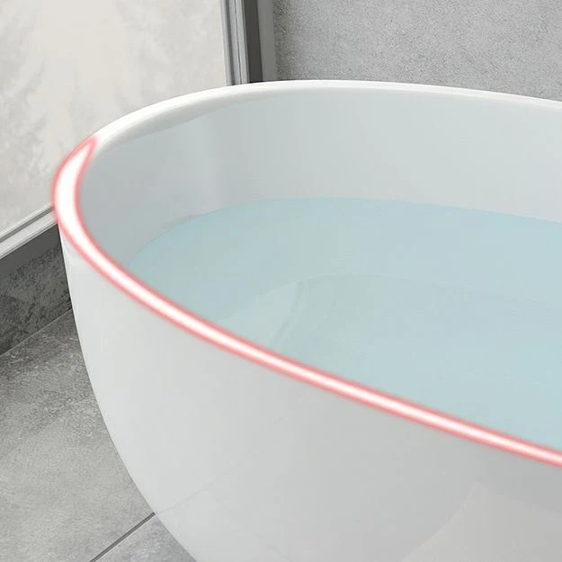 Bañera independiente de inmersión moderna, bañera ovalada de acrílico con borde de desbordamiento Blanco Clearhalo