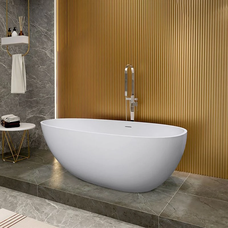 Bañera ovalada moderna con desagüe y borde de desbordamiento, bañera de inmersión blanca para el hogar Clearhalo