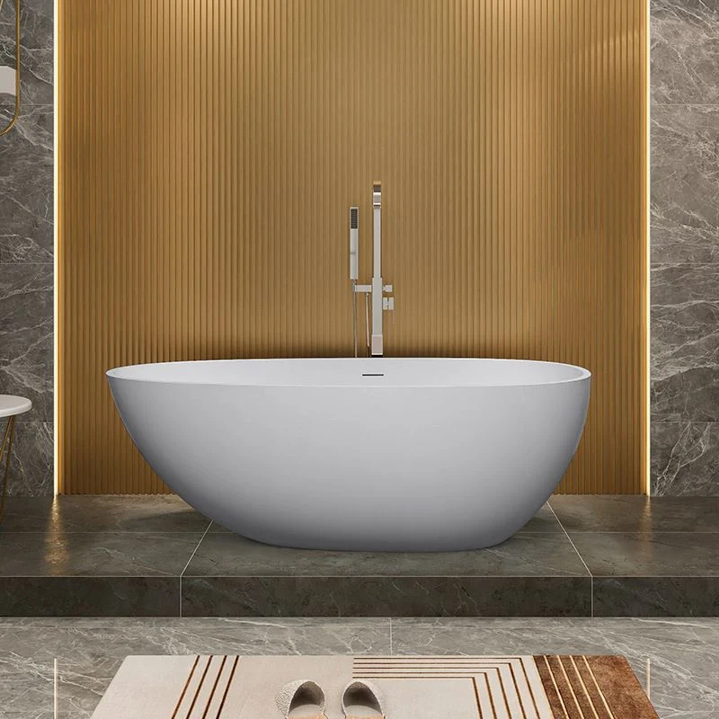 Bañera ovalada moderna con desagüe y borde de desbordamiento, bañera de inmersión blanca para el hogar Clearhalo