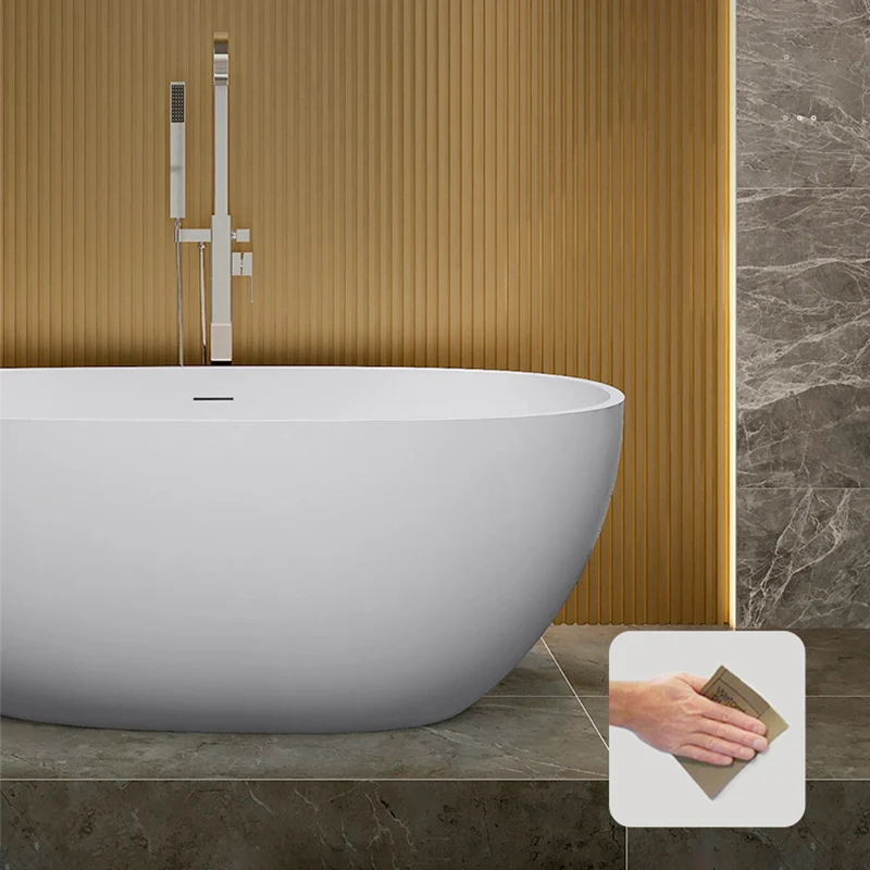 Bañera ovalada moderna con desagüe y borde de desbordamiento, bañera de inmersión blanca para el hogar Clearhalo