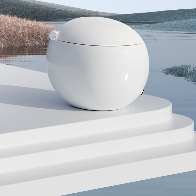 Bidé de cerámica blanco redondo con sensor de pie contemporáneo y asiento calefactable para montaje en suelo Clearhalo